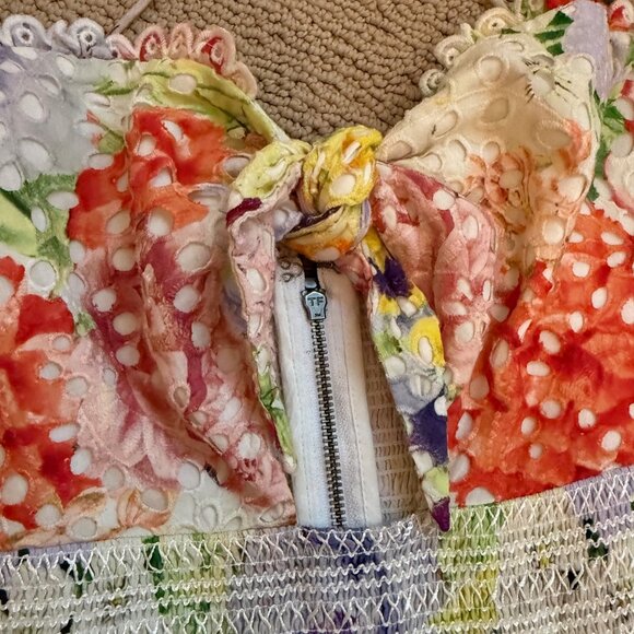 Alice + Olivia Fina Tie Front Smocked Waist  Ruffle Mini Dress - Picture 6 of 8